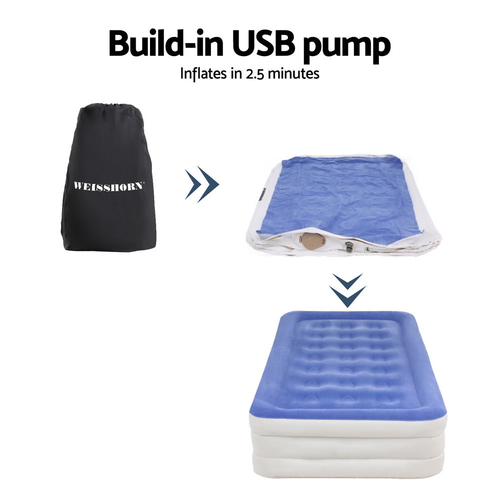 Weisshorn Air Mattress Single Inflatable Bed 46cm Cube Airbed Camping Guest