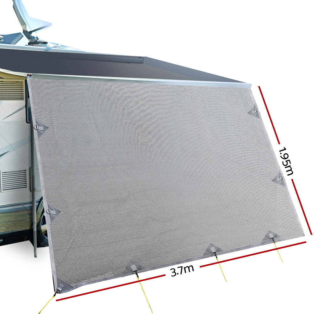 Caravan Privacy Screen 3.7x1.95M Roll Out Awning Sun Shade End Wall – Grey