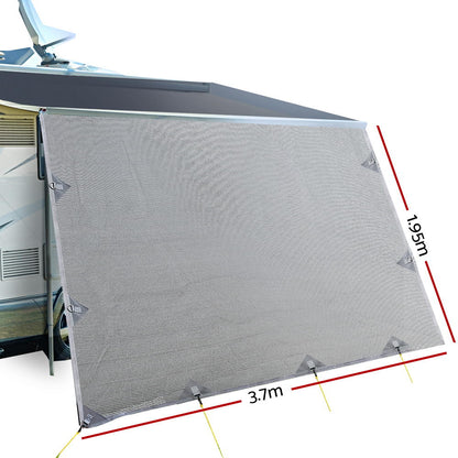 Caravan Privacy Screen 3.7x1.95M Roll Out Awning Sun Shade End Wall – Grey