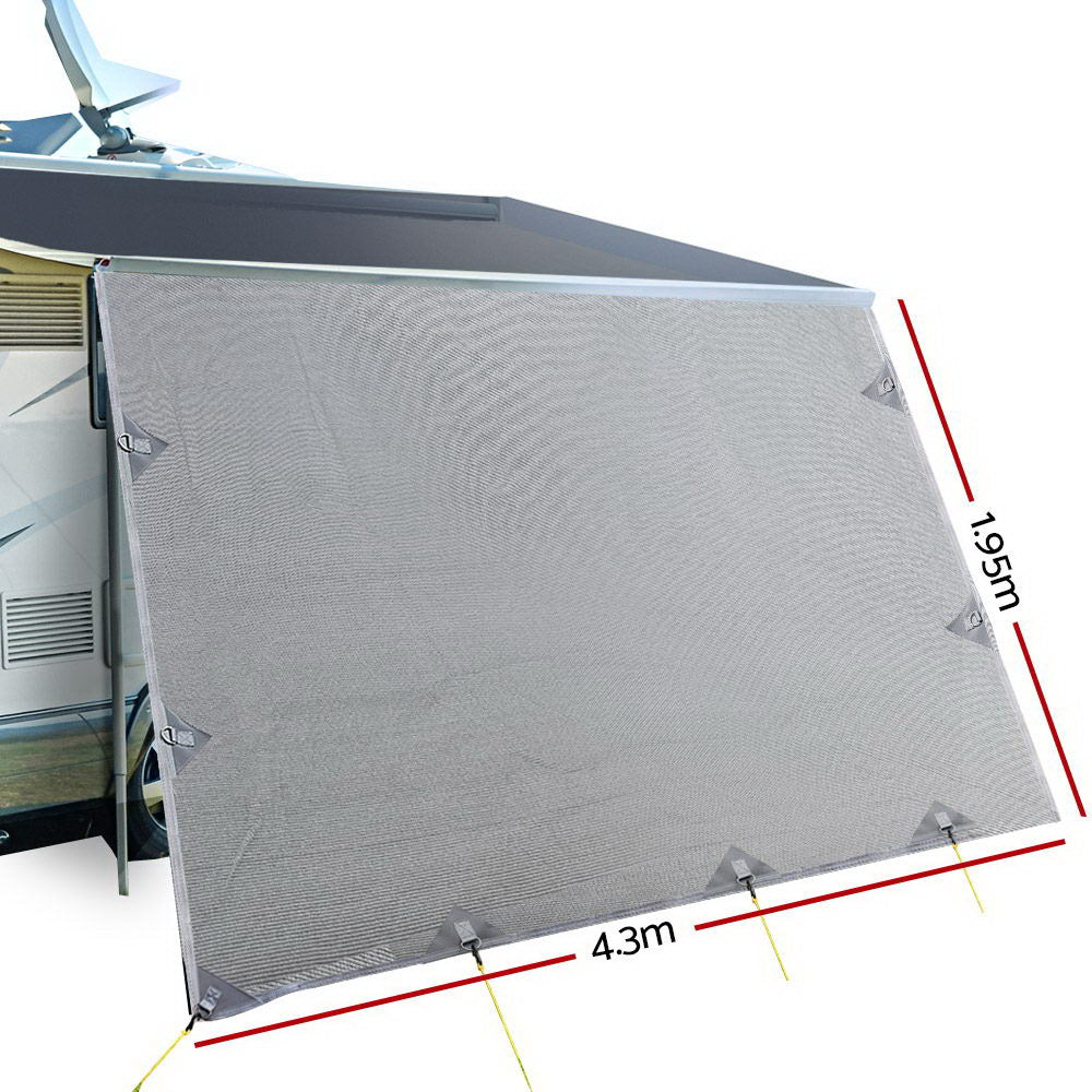 Caravan Privacy Screen Roll Out Awning 4.3x1.95M Sun Shade End Wall Grey