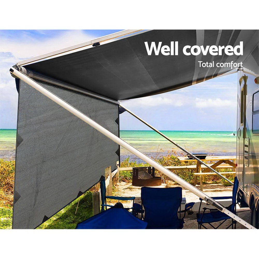 Caravan Privacy Screen Roll Out Awning 4.3x1.95M Sun Shade End Wall Grey