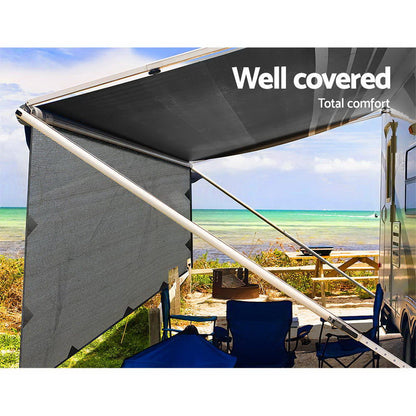 Caravan Privacy Screen Roll Out Awning 4.3x1.95M Sun Shade End Wall Grey