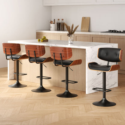 Braneit™ 4x Bar Stools Gas Lift Leather All Black