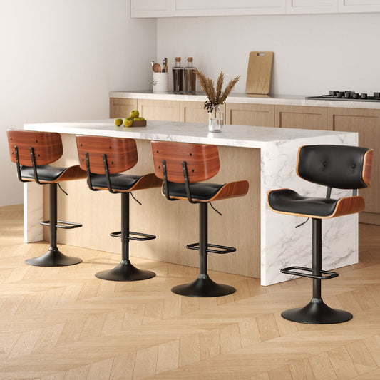 Braneit™ 4x Bar Stools Gas Lift Leather All Black