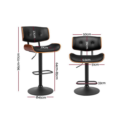 Braneit™ 4x Bar Stools Gas Lift Leather All Black