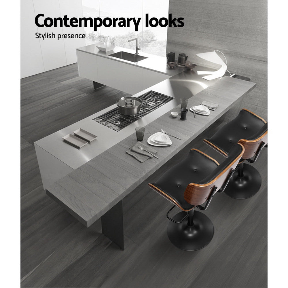 Braneit™ 4x Bar Stools Gas Lift Leather All Black