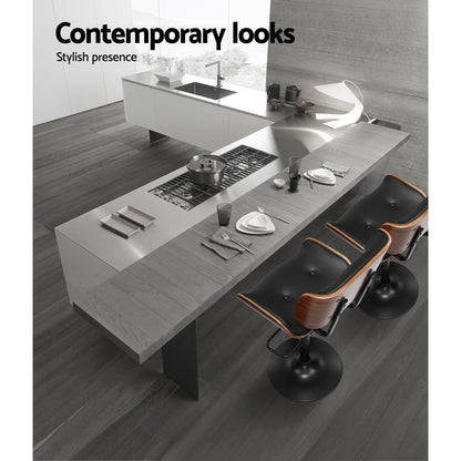 Braneit™ 4x Bar Stools Gas Lift Leather All Black