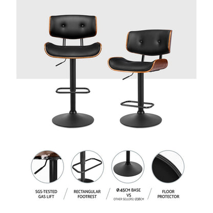 Braneit™ 4x Bar Stools Gas Lift Leather All Black