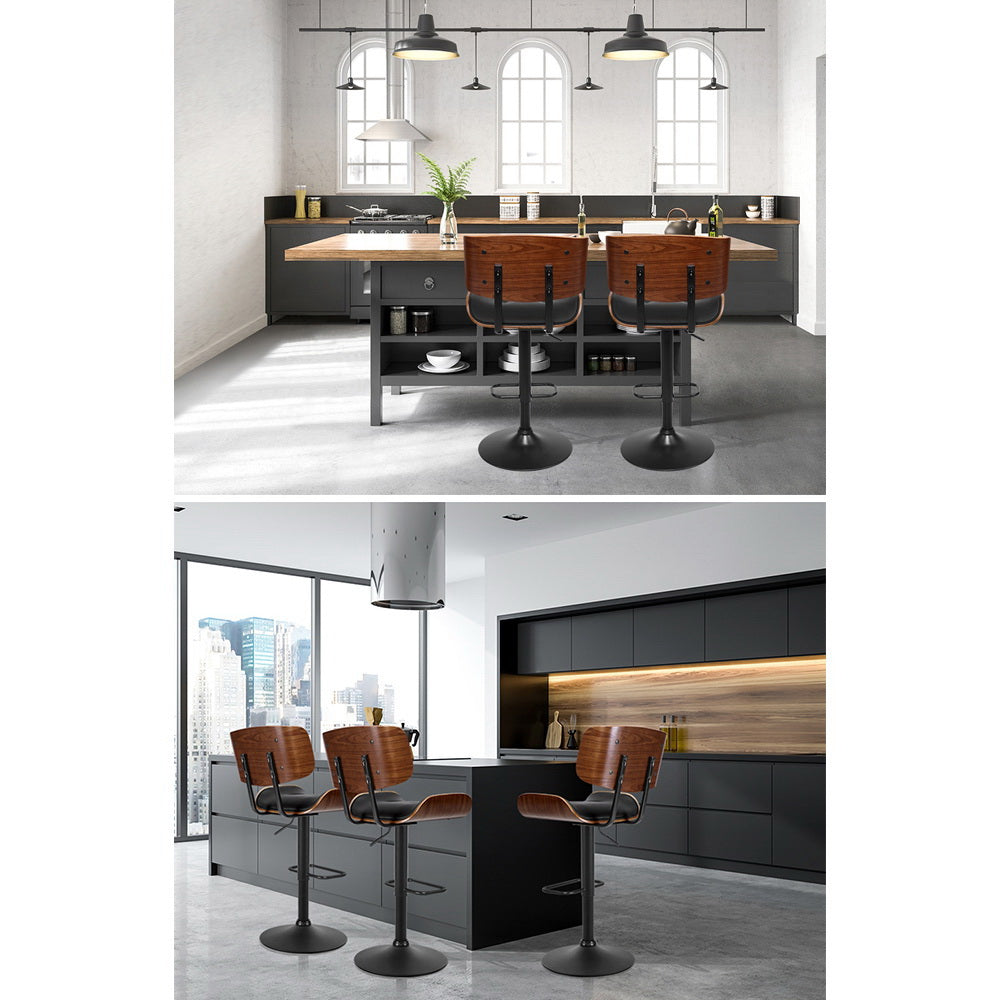 Braneit™ 4x Bar Stools Gas Lift Leather All Black