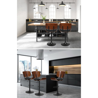 Braneit™ 4x Bar Stools Gas Lift Leather All Black