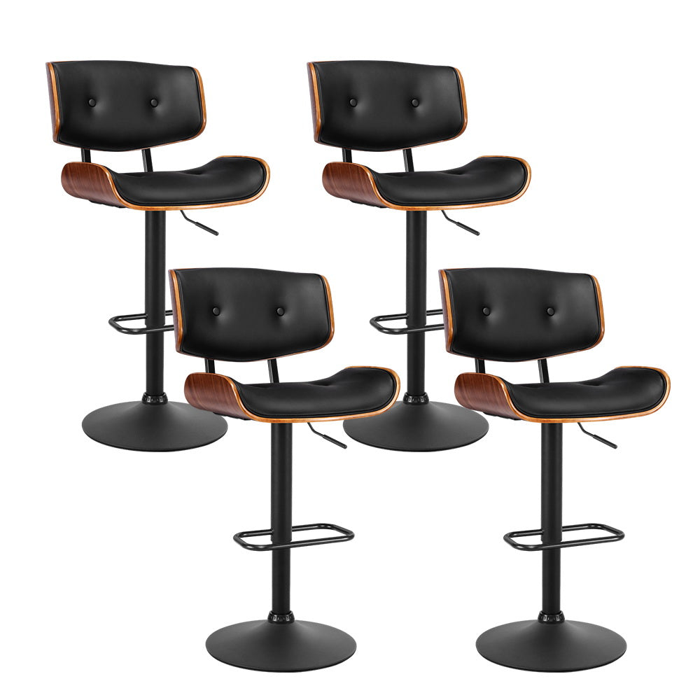 Braneit™ 4x Bar Stools Gas Lift Leather All Black