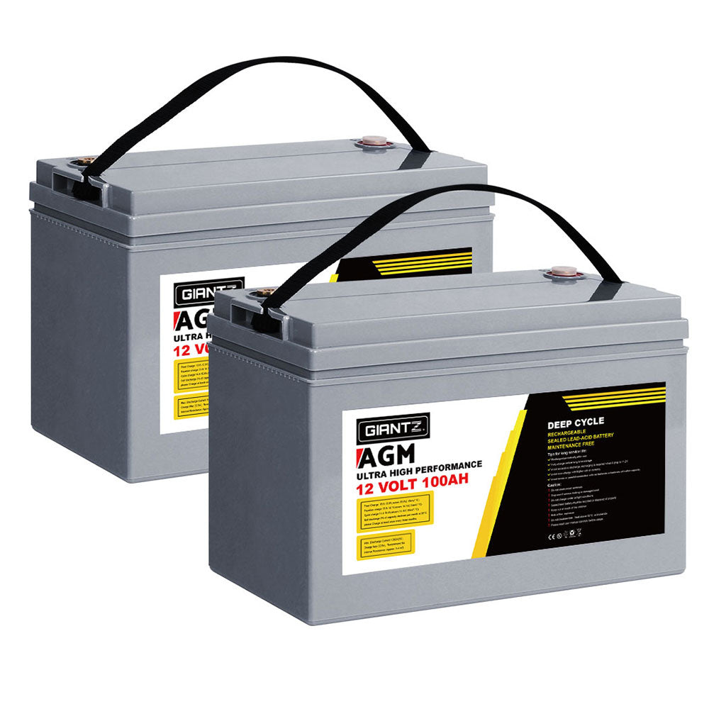 Giantz 2x 12V 100Ah AGM Deep Cycle Batteries + Power Box – Solar, Caravan & Camping Kit