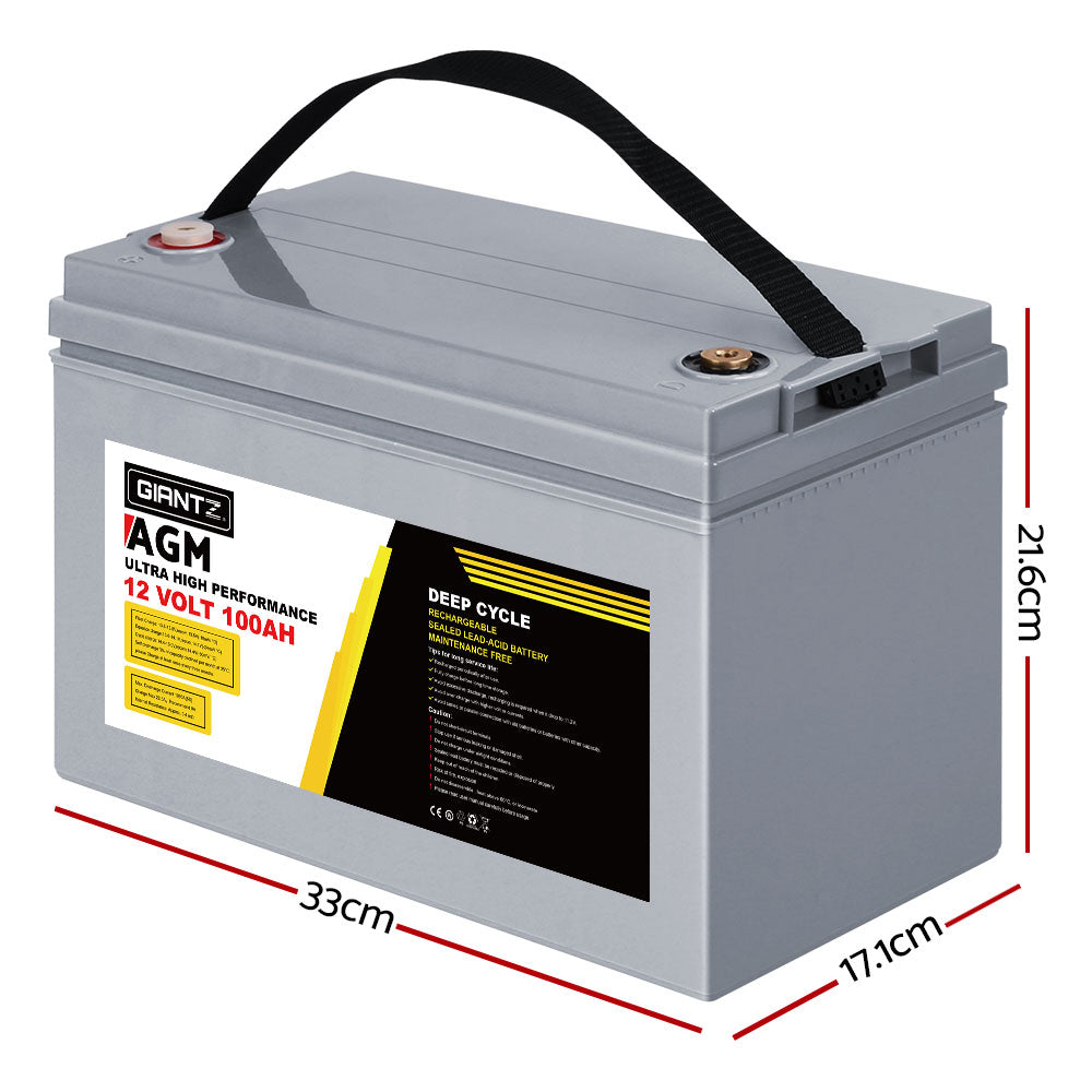 Giantz 2x 12V 100Ah AGM Deep Cycle Batteries + Power Box – Solar, Caravan & Camping Kit