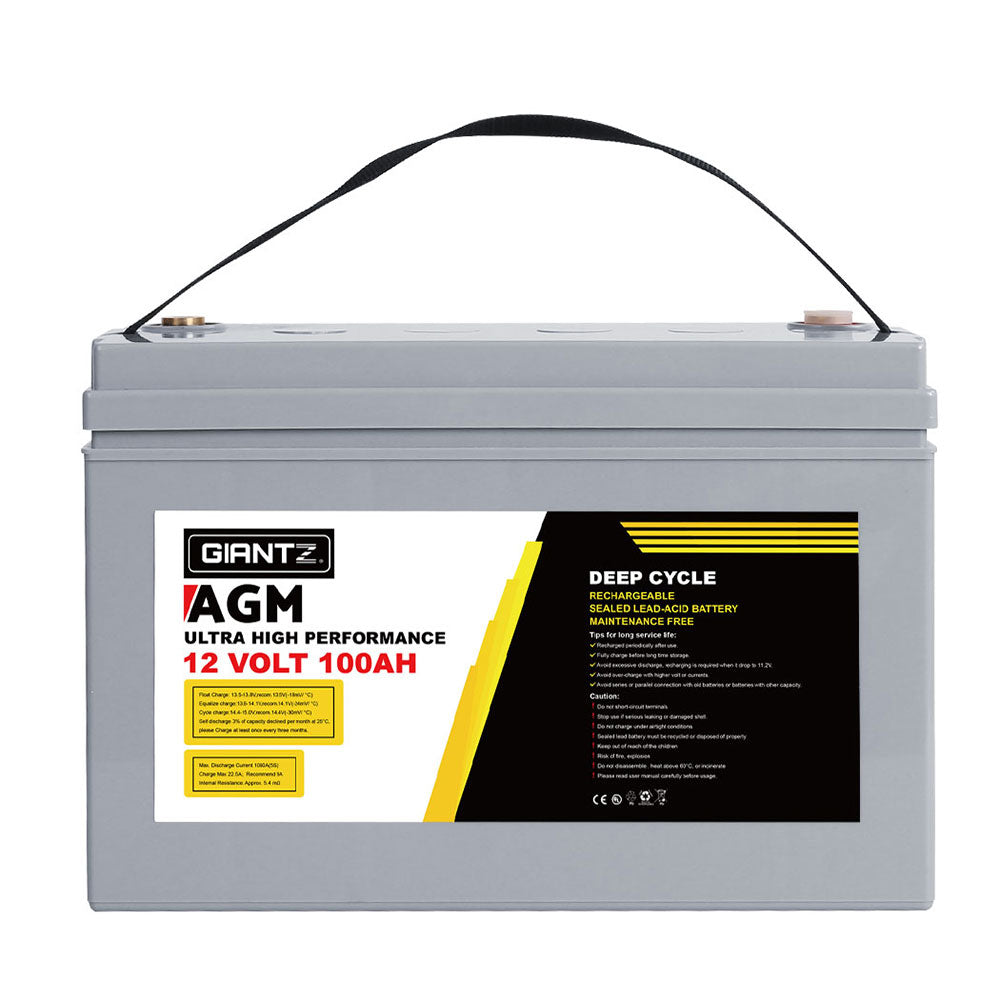 Giantz 2x 12V 100Ah AGM Deep Cycle Batteries + Power Box – Solar, Caravan & Camping Kit