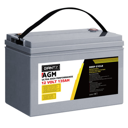 Giantz 12V 135Ah AGM Deep Cycle Battery with Box – Solar & Camping Power for Caravan, RV