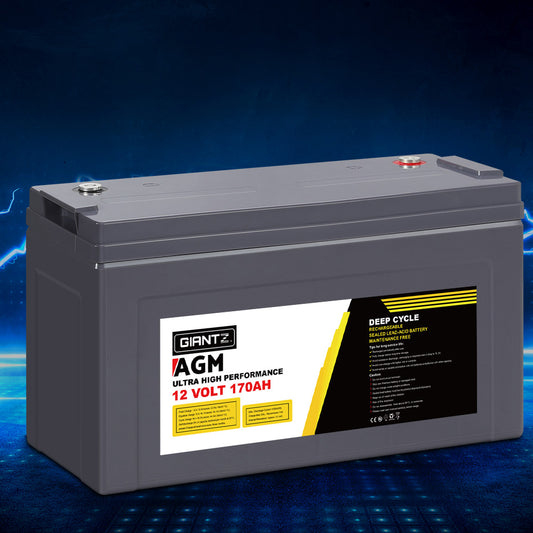 Giantz 12V 170Ah AGM Deep Cycle Battery with Power Box – Solar, Caravan & Camping Ready