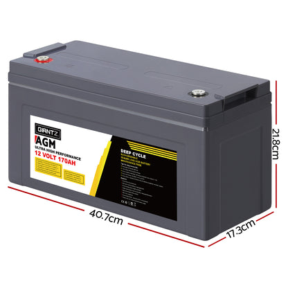 Giantz 12V 170Ah AGM Deep Cycle Battery with Power Box – Solar, Caravan & Camping Ready