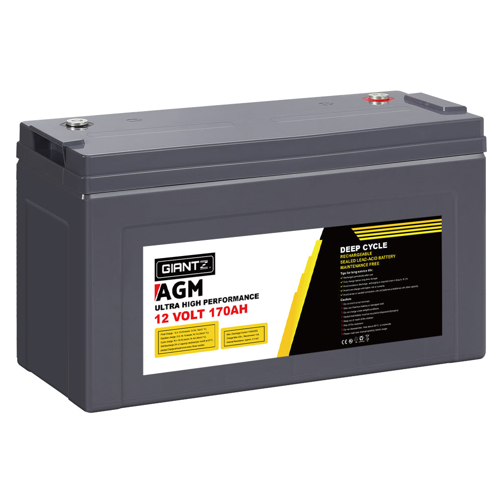 Giantz 12V 170Ah AGM Deep Cycle Battery with Power Box – Solar, Caravan & Camping Ready
