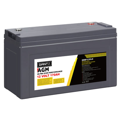 Giantz 12V 170Ah AGM Deep Cycle Battery with Power Box – Solar, Caravan & Camping Ready