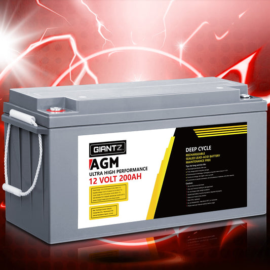 Giantz 12V 200Ah AGM Deep Cycle Battery – Portable Box for Solar, Caravan & Camping