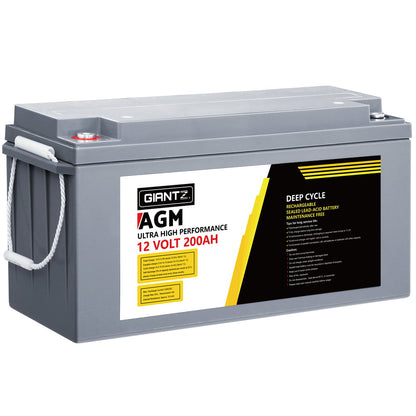 Giantz 12V 200Ah AGM Deep Cycle Battery – Portable Box for Solar, Caravan & Camping