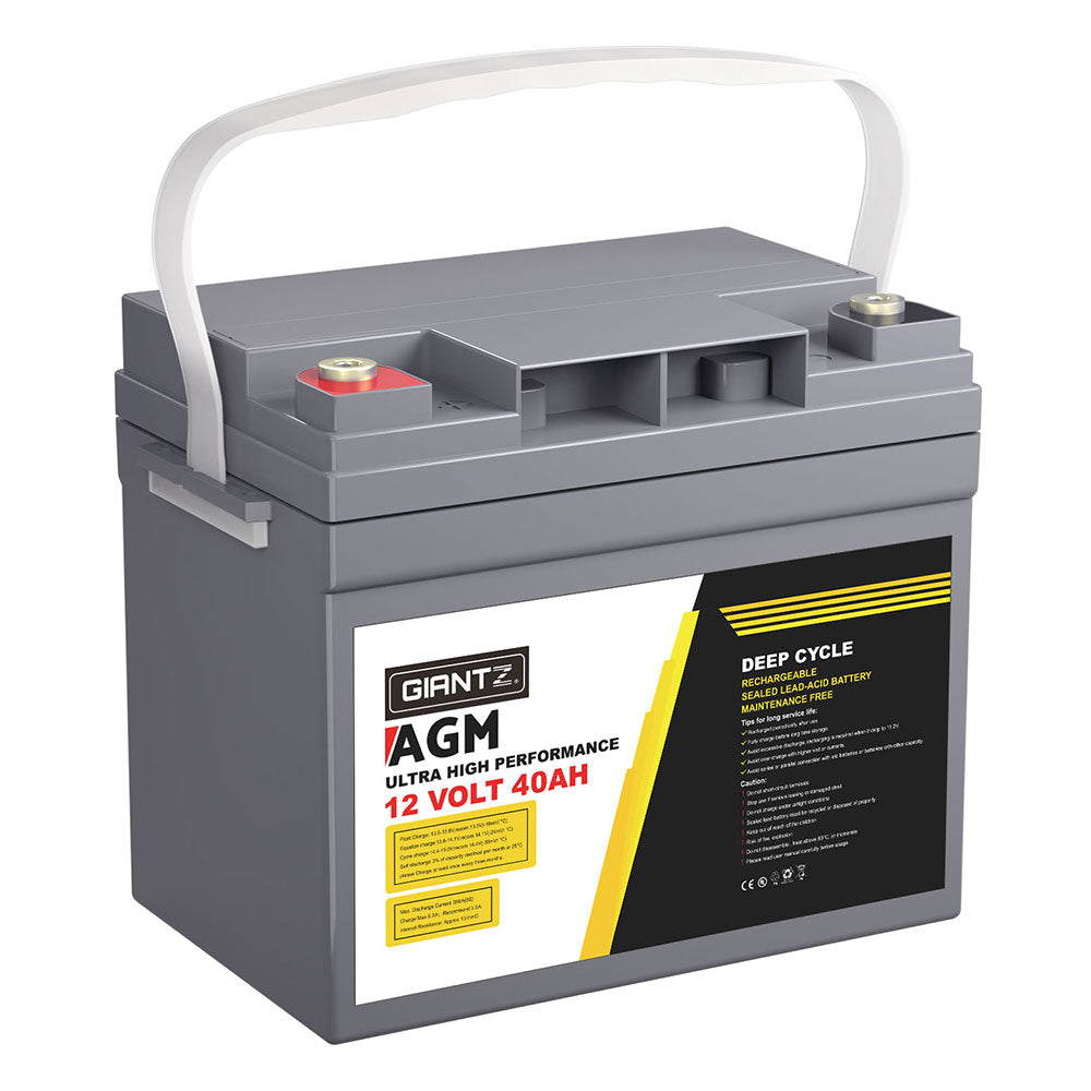 Giantz 12V 40Ah AGM Deep Cycle Battery with Box – Portable Power for Solar, Camping, Caravan