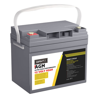 Giantz 12V 40Ah AGM Deep Cycle Battery with Box – Portable Power for Solar, Camping, Caravan