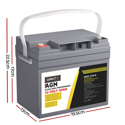 Giantz 12V 40Ah AGM Deep Cycle Battery with Box – Portable Power for Solar, Camping, Caravan
