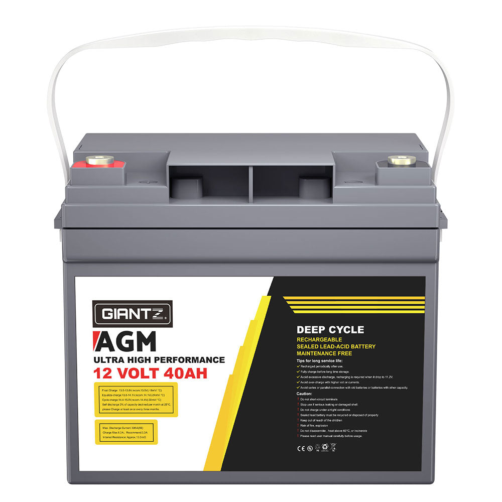 Giantz 12V 40Ah AGM Deep Cycle Battery with Box – Portable Power for Solar, Camping, Caravan