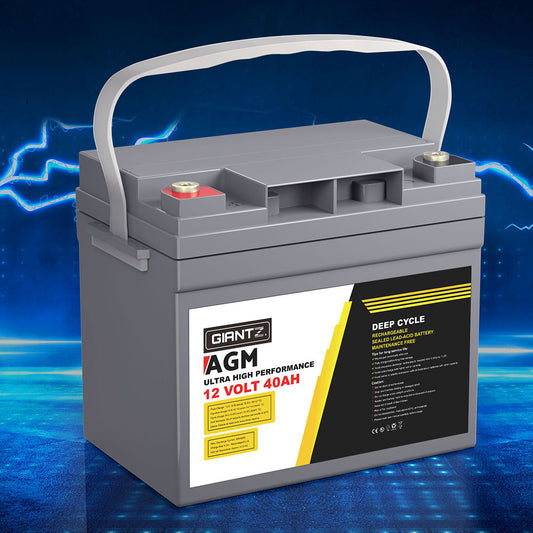 Giantz 12V 40Ah AGM Deep Cycle Battery with Box – Portable Power for Solar, Camping, Caravan