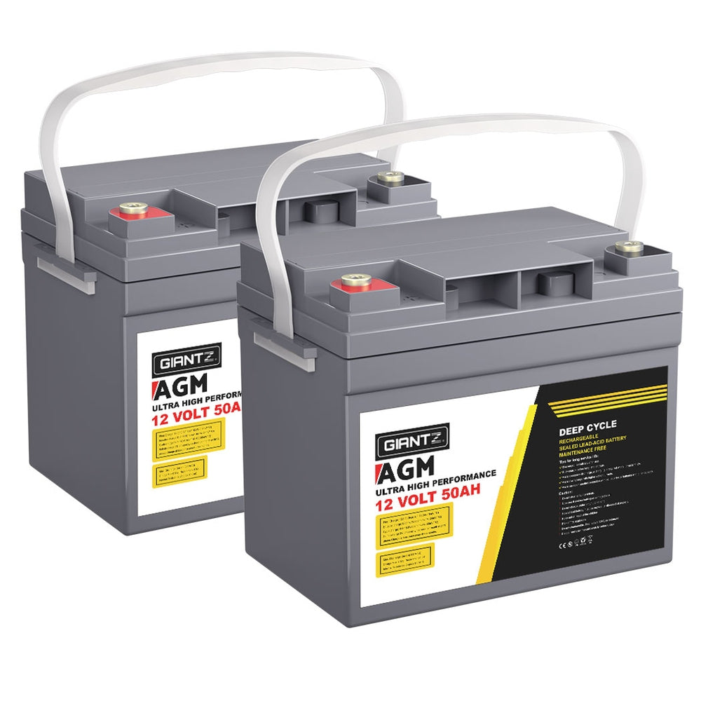 Giantz 2x 12V 50Ah AGM Deep Cycle Battery Set – Portable Solar Power for Caravan & Camping