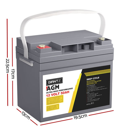 Giantz 2x 12V 50Ah AGM Deep Cycle Battery Set – Portable Solar Power for Caravan & Camping