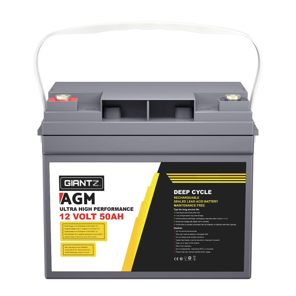 Giantz 2x 12V 50Ah AGM Deep Cycle Battery Set – Portable Solar Power for Caravan & Camping