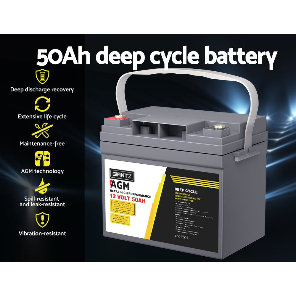 Giantz 2x 12V 50Ah AGM Deep Cycle Battery Set – Portable Solar Power for Caravan & Camping