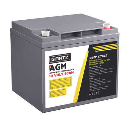 Giantz 12V 60Ah AGM Deep Cycle Battery – Portable Solar Power Box for Camping & Caravan