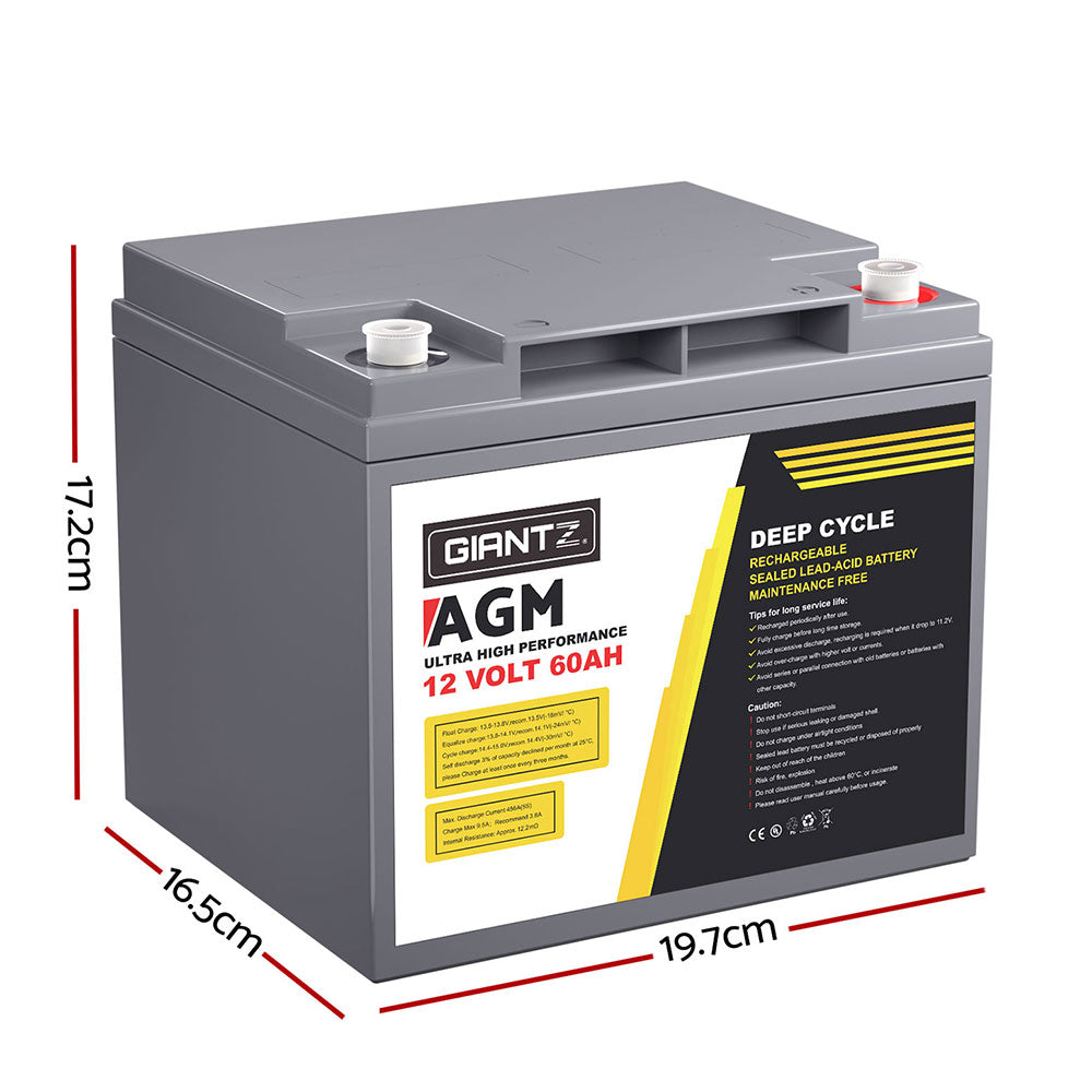 Giantz 12V 60Ah AGM Deep Cycle Battery – Portable Solar Power Box for Camping & Caravan