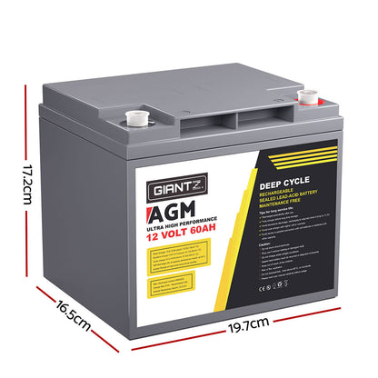 Giantz 12V 60Ah AGM Deep Cycle Battery – Portable Solar Power Box for Camping & Caravan