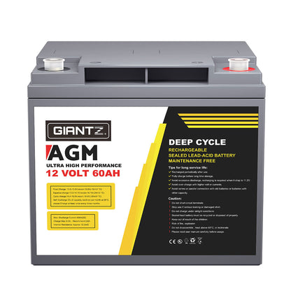 Giantz 12V 60Ah AGM Deep Cycle Battery – Portable Solar Power Box for Camping & Caravan