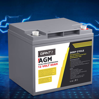Giantz 12V 60Ah AGM Deep Cycle Battery – Portable Solar Power Box for Camping & Caravan