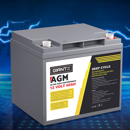 Giantz 12V 60Ah AGM Deep Cycle Battery – Portable Solar Power Box for Camping & Caravan