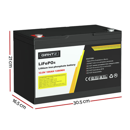 Giantz 12V 100Ah LiFePO4 Lithium Battery with Box – Deep Cycle Power for Solar & Camping