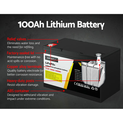 Giantz 12V 100Ah LiFePO4 Lithium Battery with Box – Deep Cycle Power for Solar & Camping