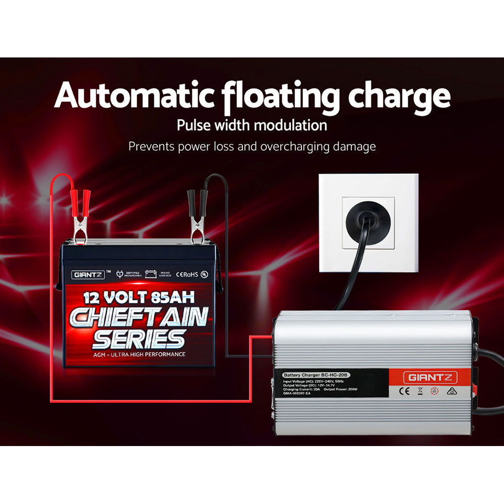 Giantz 12V 20A Car Battery Charger & Inverter – 20 Amp for ATV, 4WD, Boat, Caravan