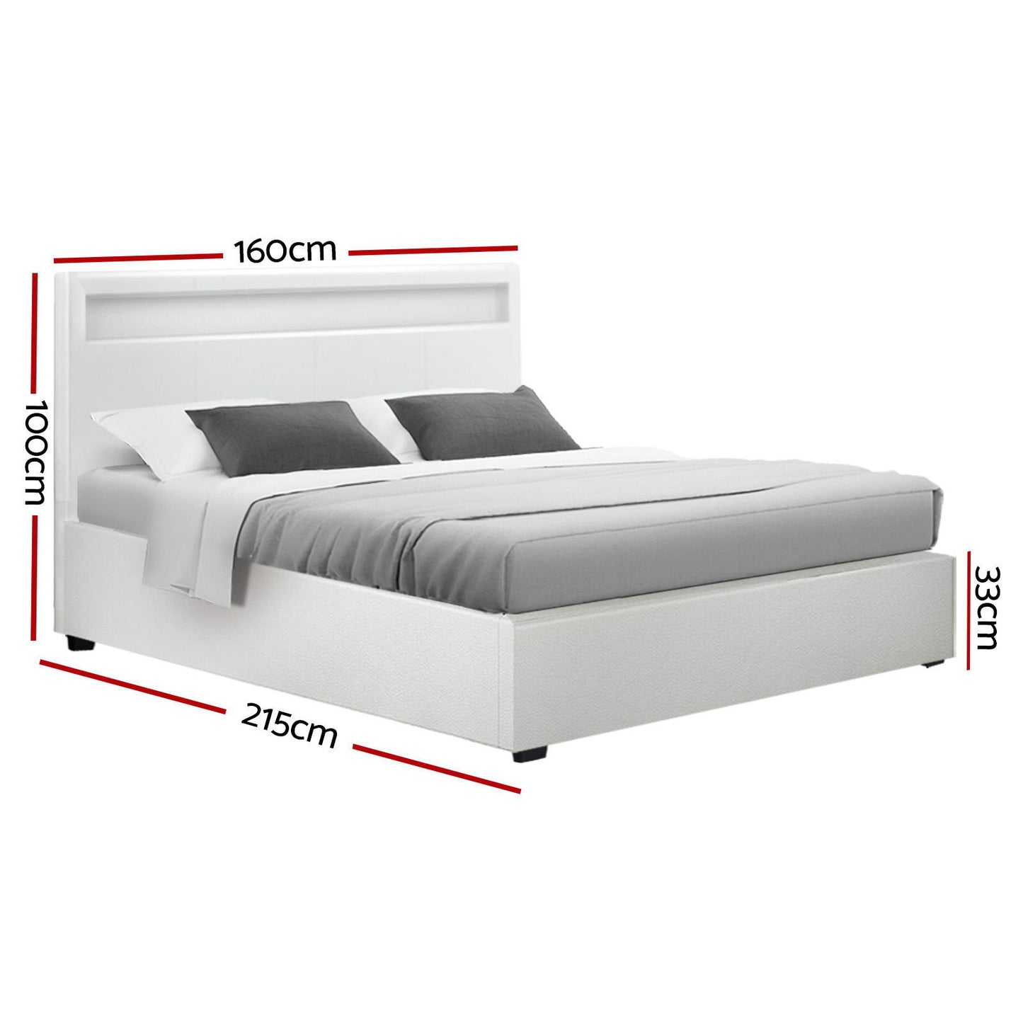 Cole Artiss Queen Size Gas Lift Bed Frame with LED – White Upholstered Base