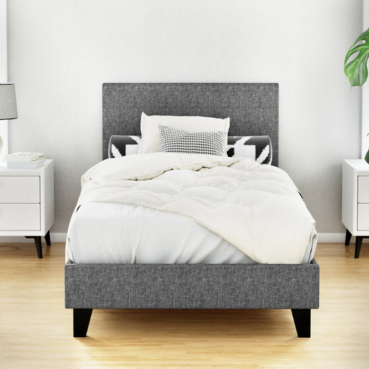 Neo Artiss Single Size Bed Frame – Grey Upholstered Platform