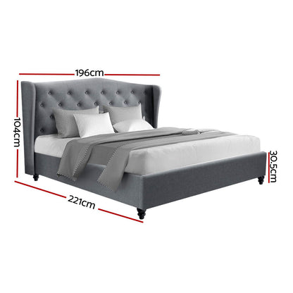Pier Artiss King Size Bed Frame – Grey Fabric Upholstered Platform