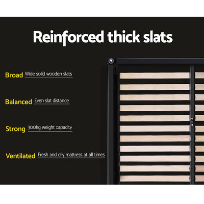 Pier Artiss King Size Bed Frame – Grey Fabric Upholstered Platform