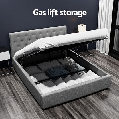 Artiss Bed Frame Queen Size Gas Lift Grey VILA