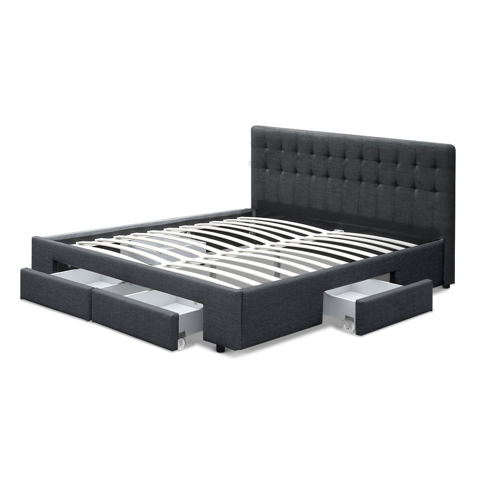 Avio Artiss King Size Bed Frame with 4 Storage Drawers – Charcoal Fabric