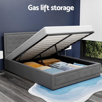 Artiss Bed Frame Queen Size Gas Lift Grey TIYO